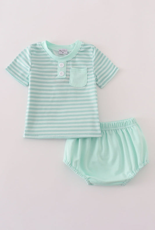 Mint Stripe Boy’s Bloomer Set