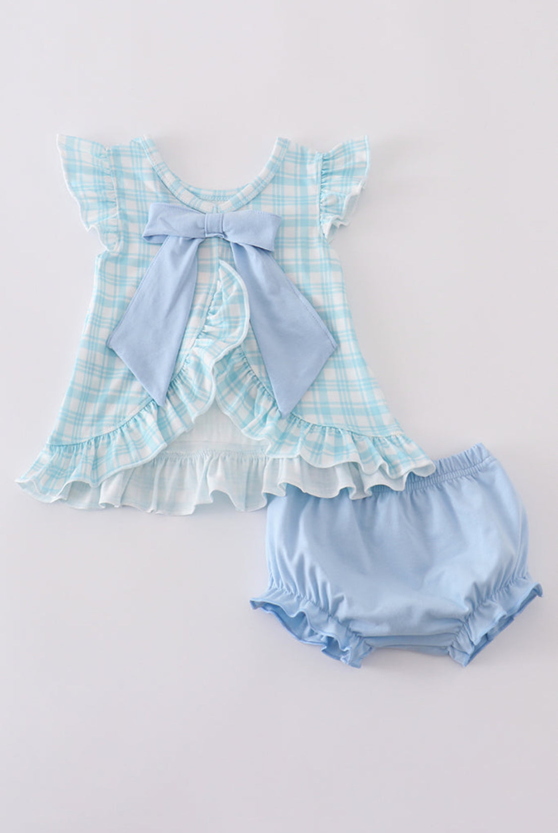 Blue Farm Appliqué Plaid Girl’s Bloomer Set