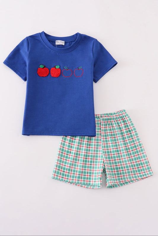 Blue Apple French Knot Boy’s Shorts Set