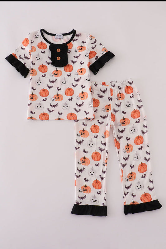 Black Pumpkin Print Girl’s Pants Set