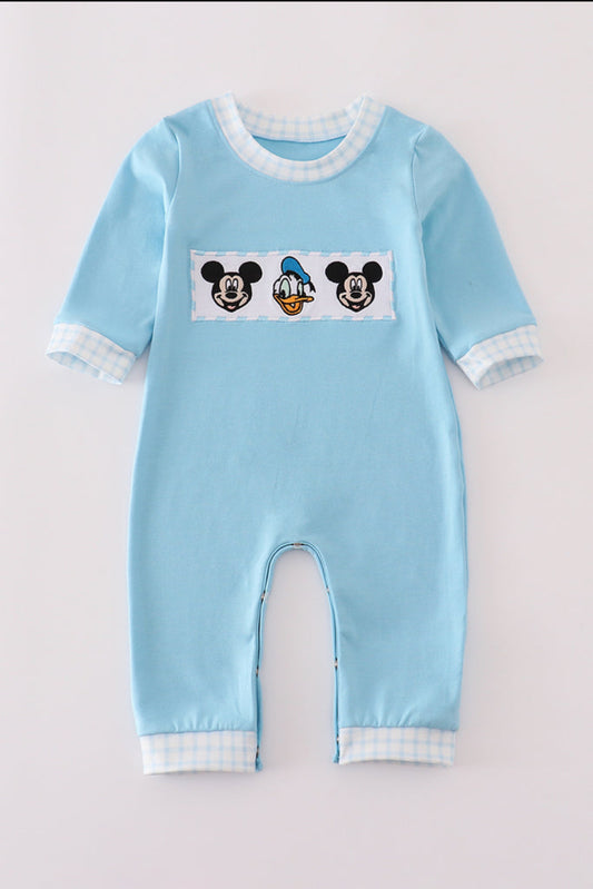 Blue Character Embroidery Boy’s Romper