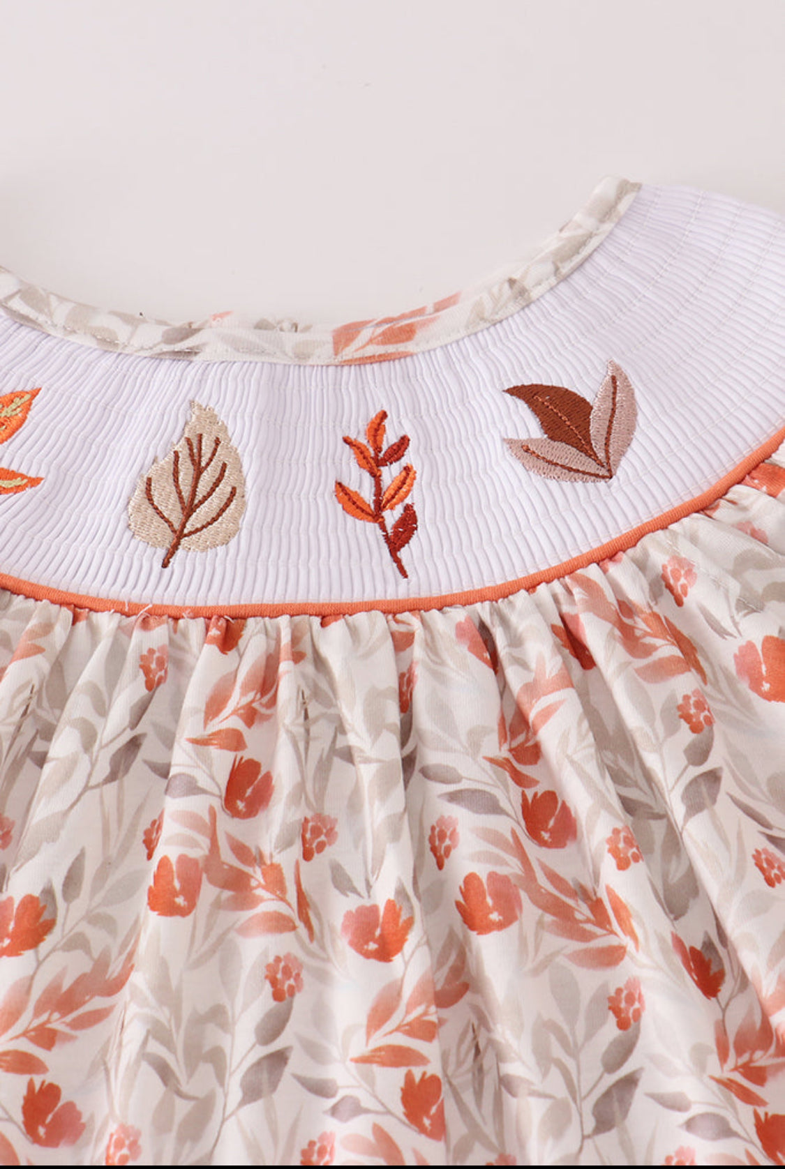 Fall Leaves Embroidery Smocked Ruffle Girl Pants Set