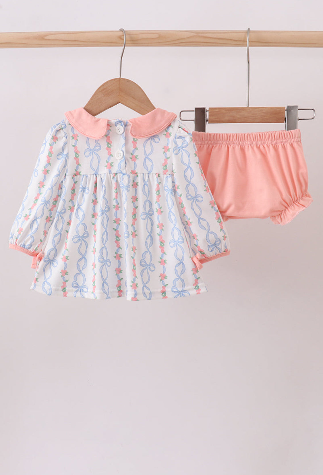 Pink Floral Bow Embroidery Girl’s Bloomer Set