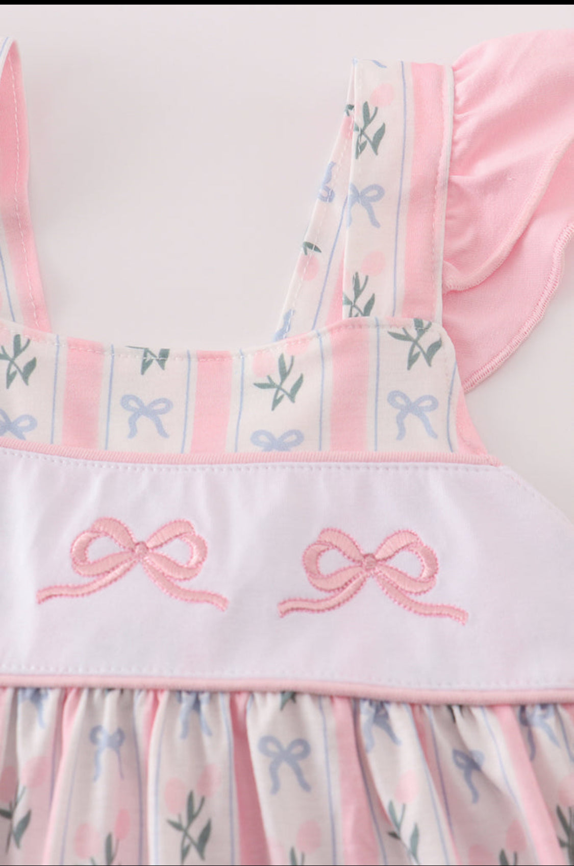 Pink Bow Embroidery Ruffle Dress