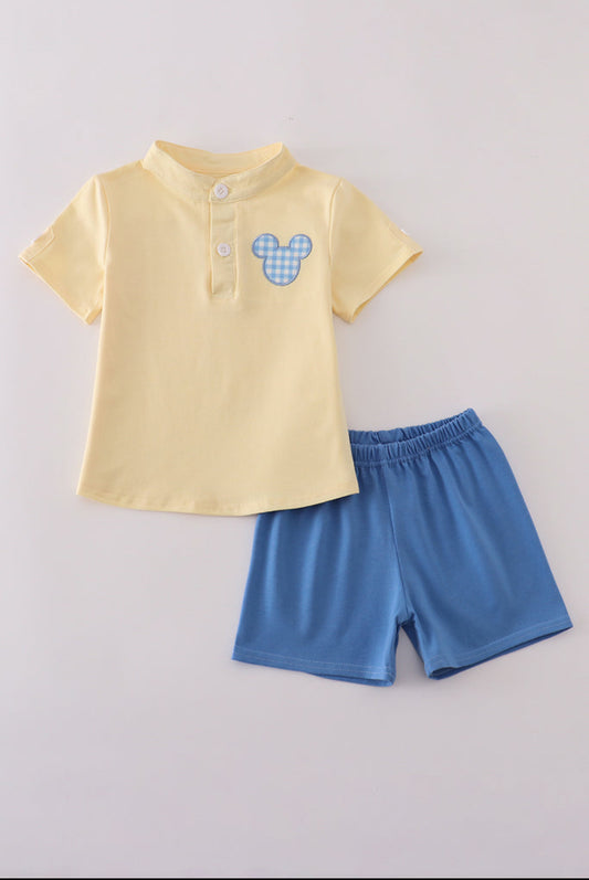 Yellow Character Appliqué Boy’s Short Set