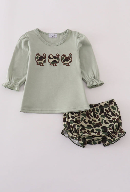 Sage Camouflage Turkey Applique Girl’s Bloomer Set