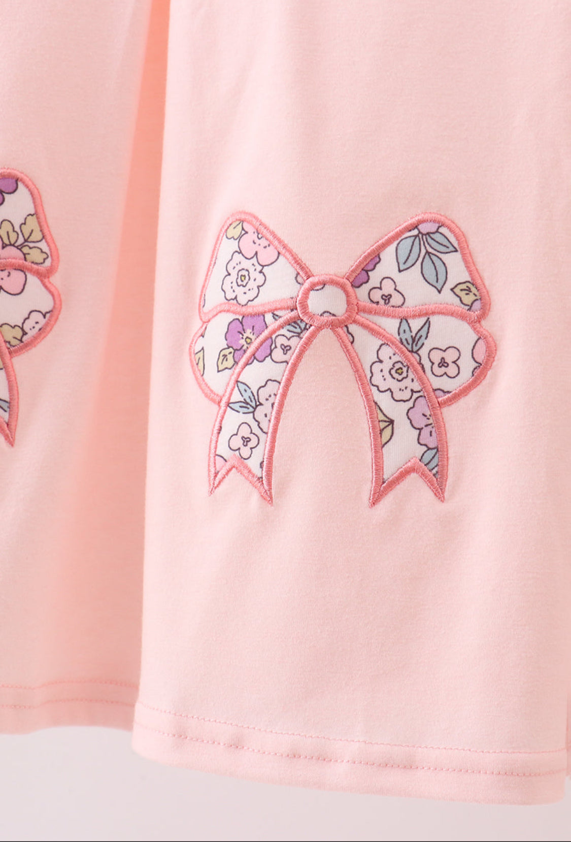 Pink Floral Bow Appliqué Ruffle Dress