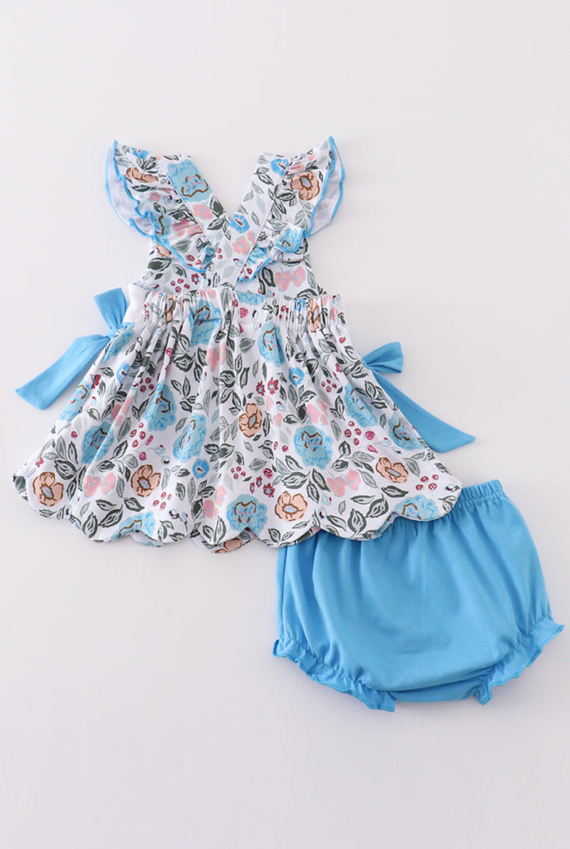 Premium Blue Floral I Love Mom Embroidery Girl’s Bloomer Set