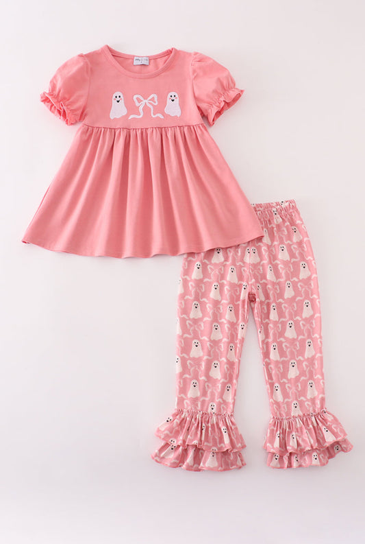 Halloween Ghost Embroidery Ruffle Girl’s Pants Set