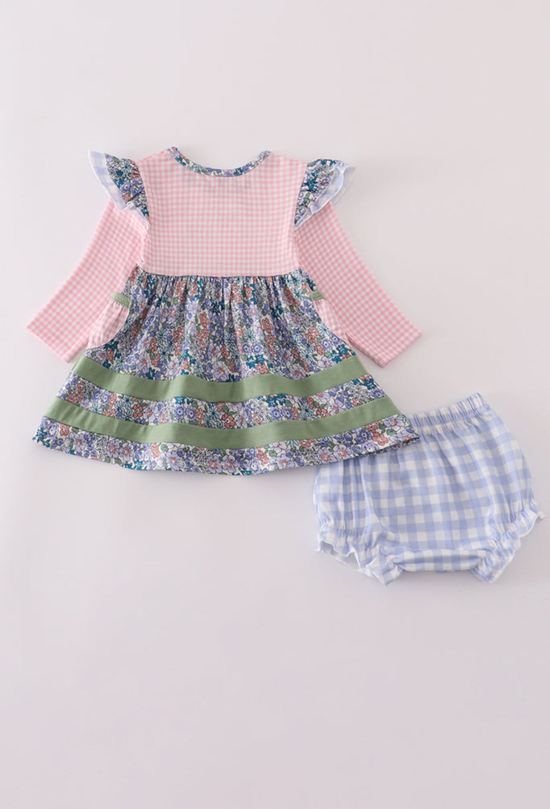 Blue Floral Pumpkin Embroidery Ruffle Girl’s Bloomer Set