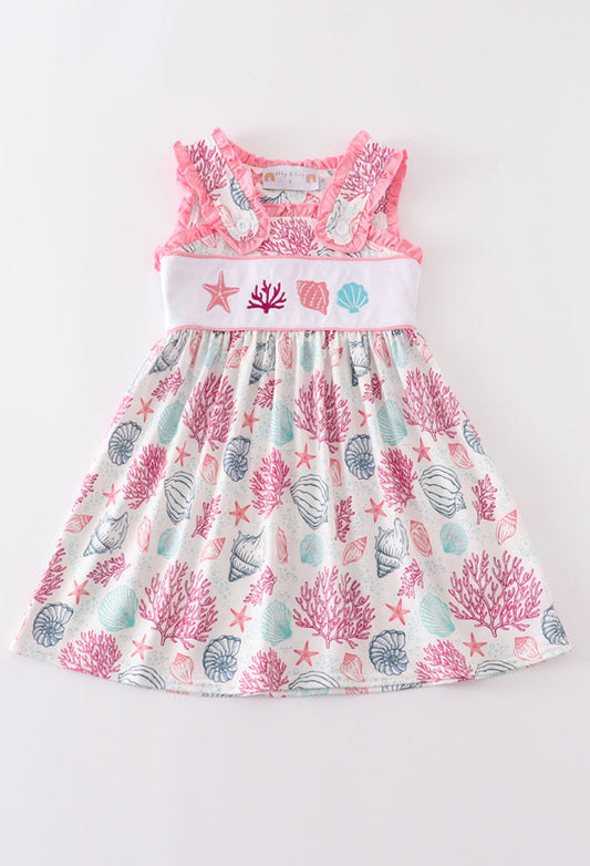 Pink Shell Embroidery Dress