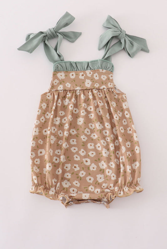 Mustard and Mint Floral Print Ruffle Girl Bubble
