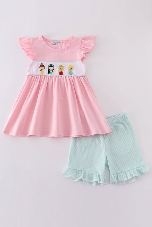 Pink Princess Embroidery Girl’s Short Set