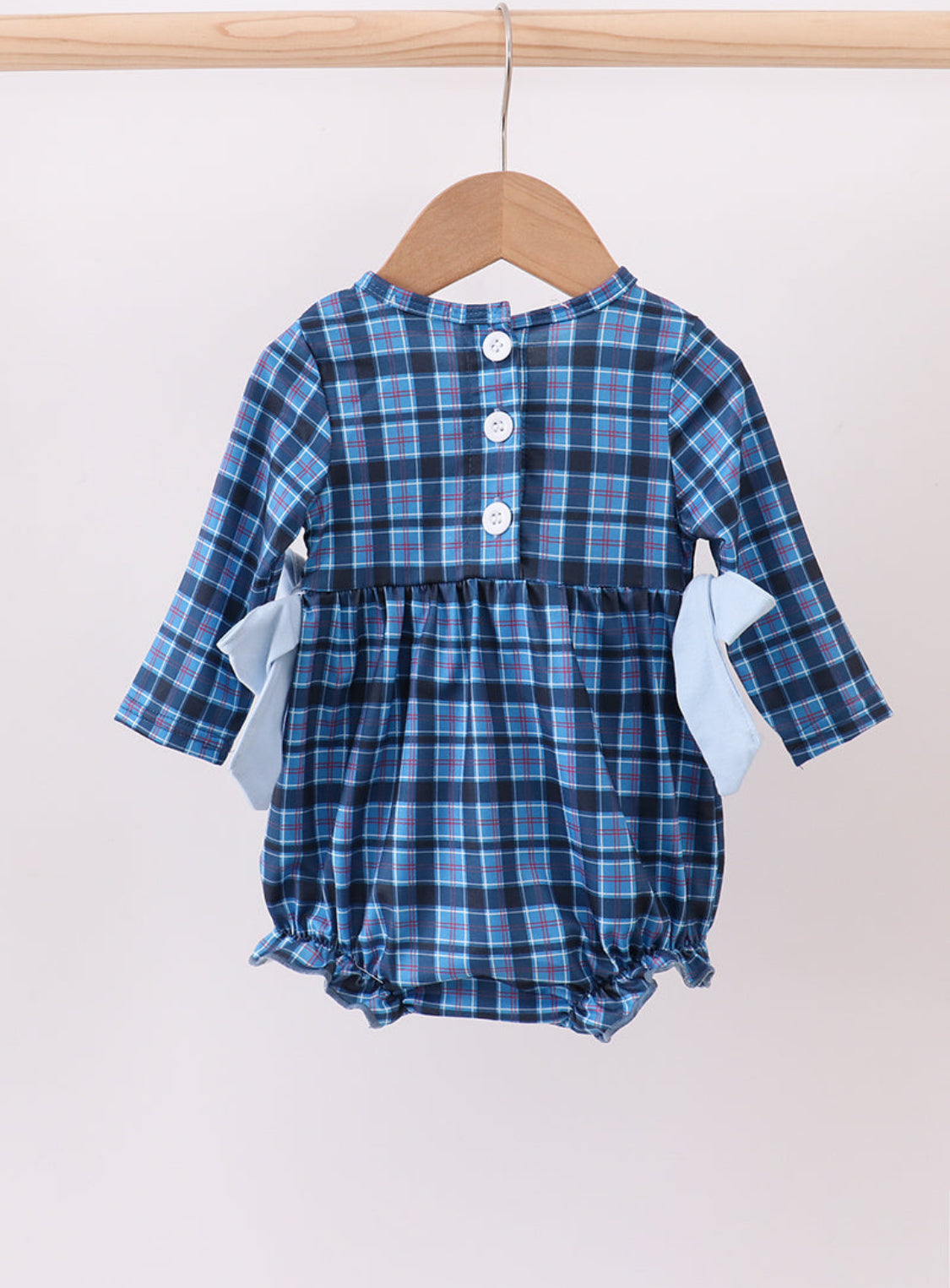 Navy Nativity Embroidery Plaid Ruffle Girl’s Bubble