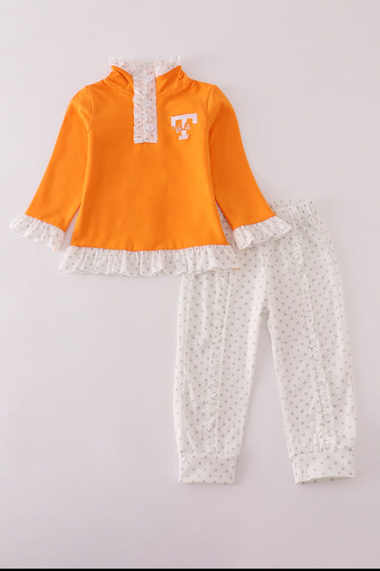 Orange Go Vols Embroidery Ruffle Girl’s Pants Set