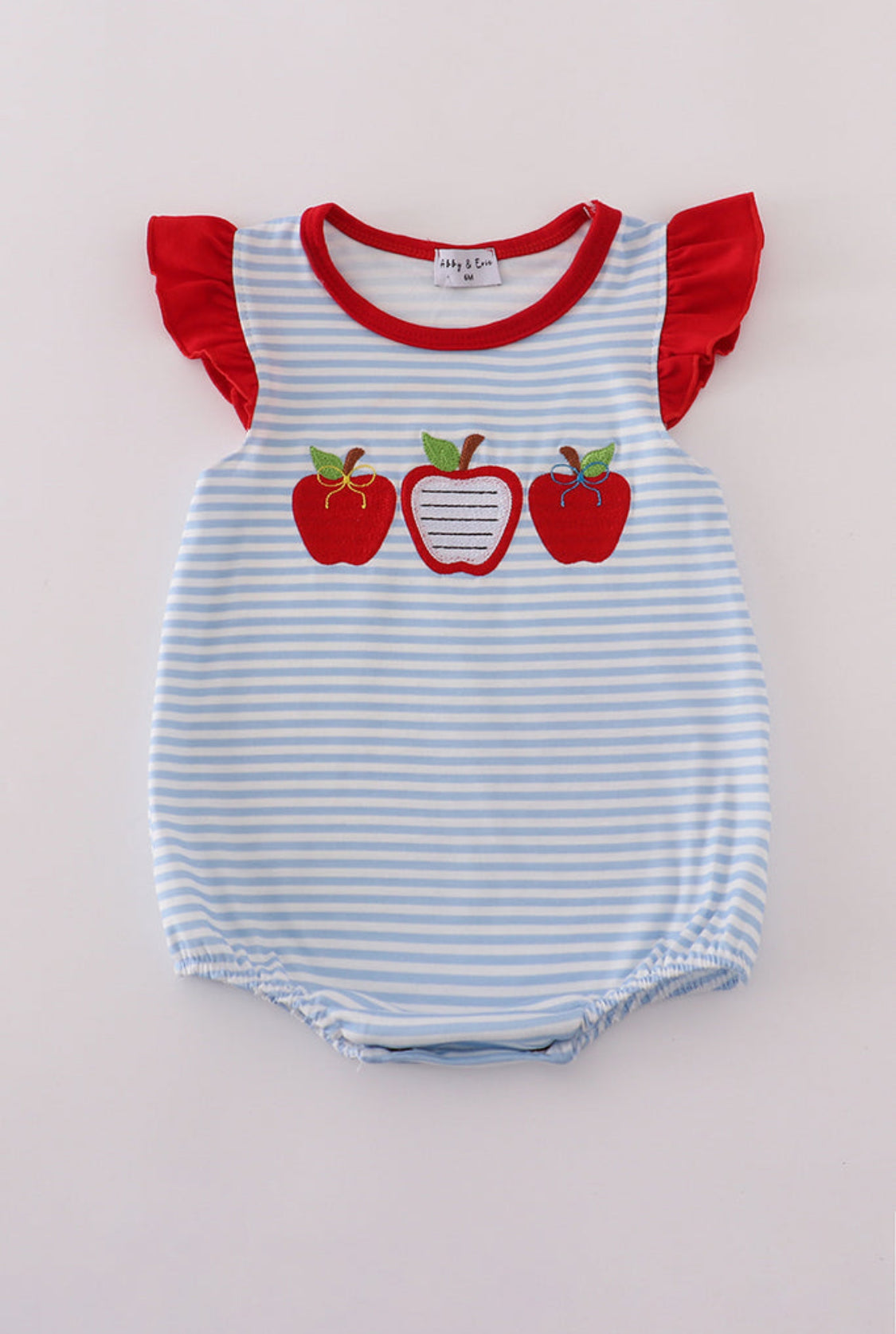 Red Stripe Apple Embroidery Girl’s Ruffle Bubble