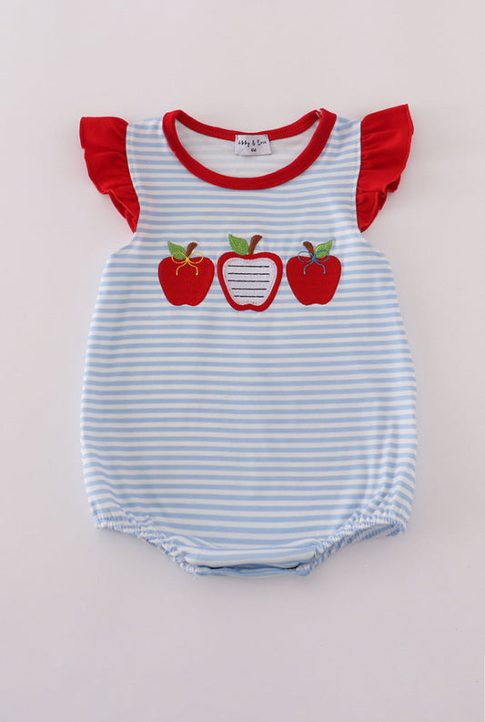 Red Stripe Apple Embroidery Girl’s Ruffle Bubble