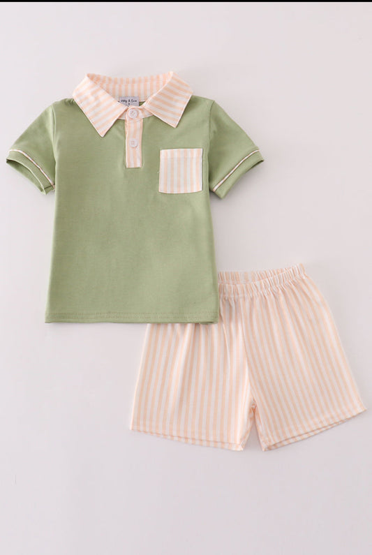 Sage Stripe Boy Set