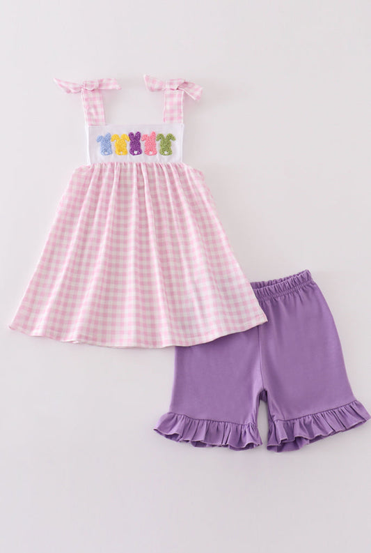 Pink  Bunny French Knot Girl’s Short Set