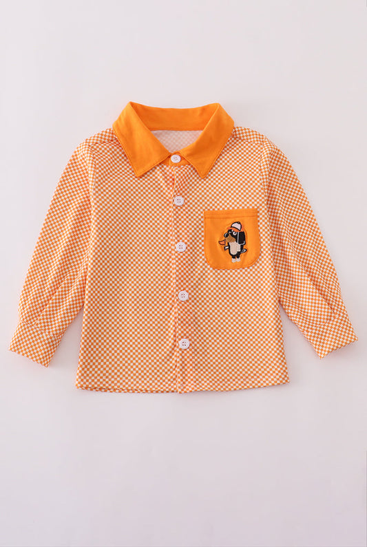 Orange Tennessee Go Vols  Appliqué Button Down UNISEX Top