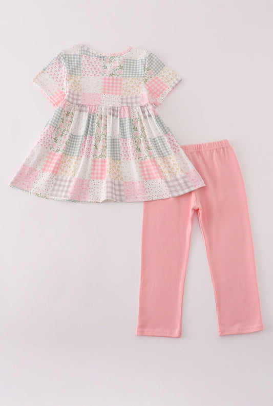 Pastel Patchwork Garden Print Girl’s Pants Set