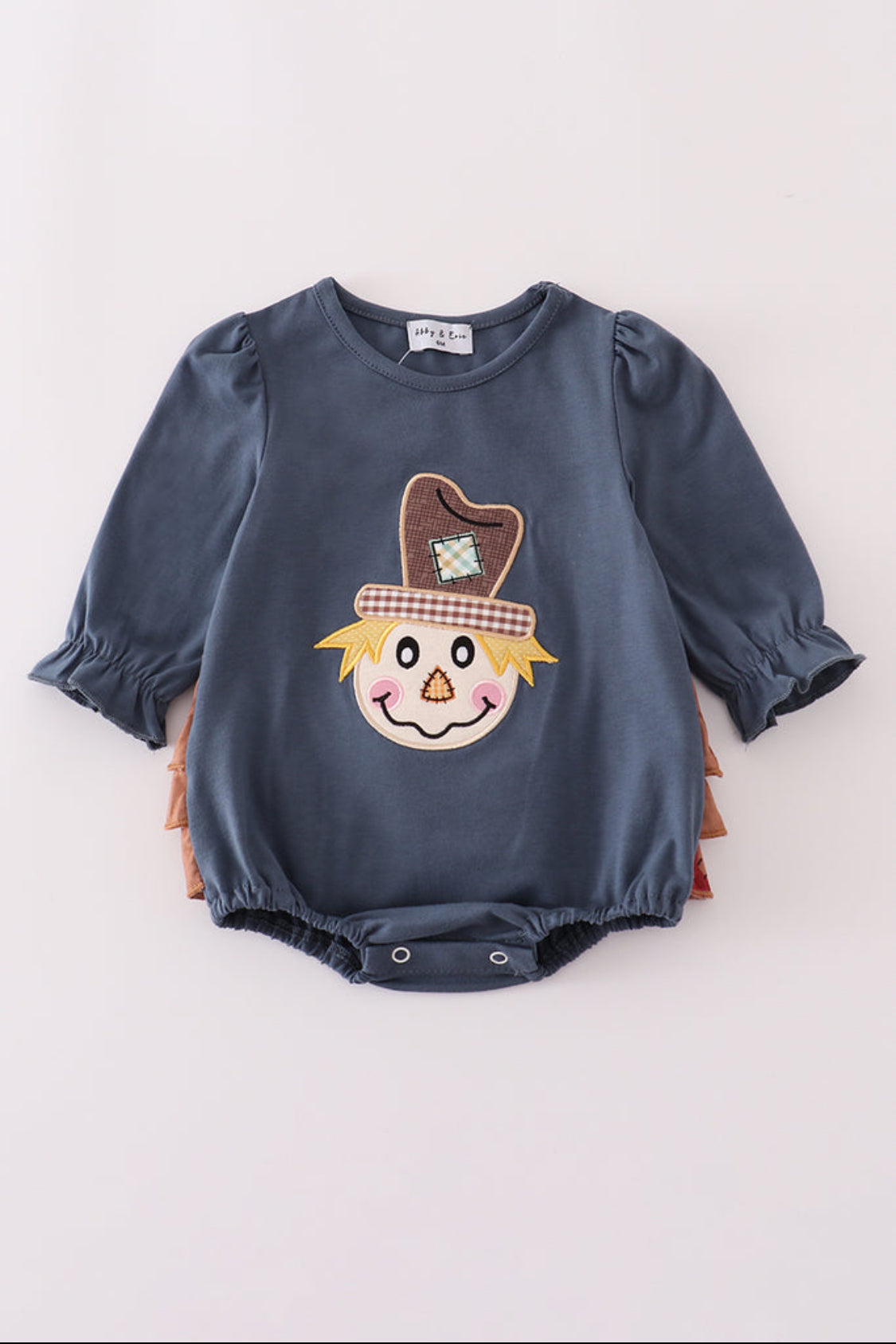 Navy Scarecrow Appliqué Ruffle Girl’s Bubble