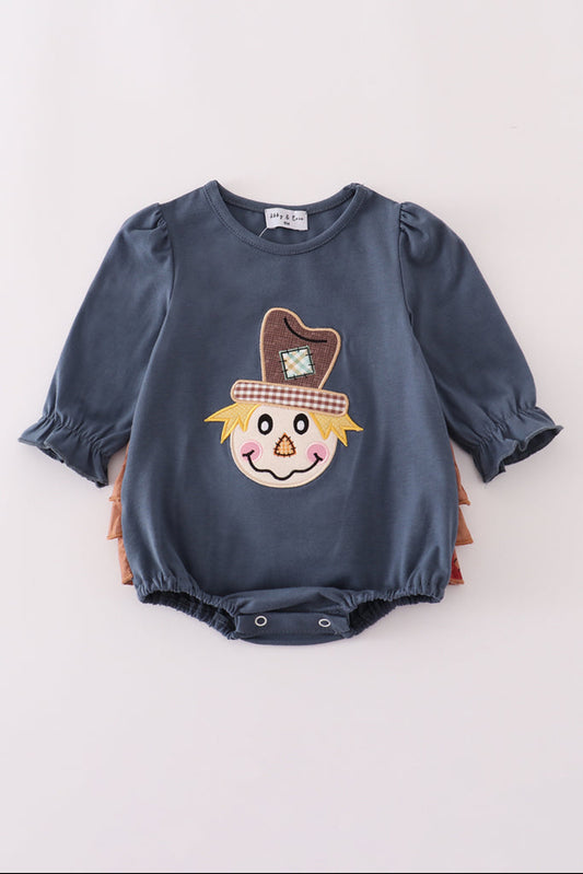 Navy Scarecrow Appliqué Ruffle Girl’s Bubble