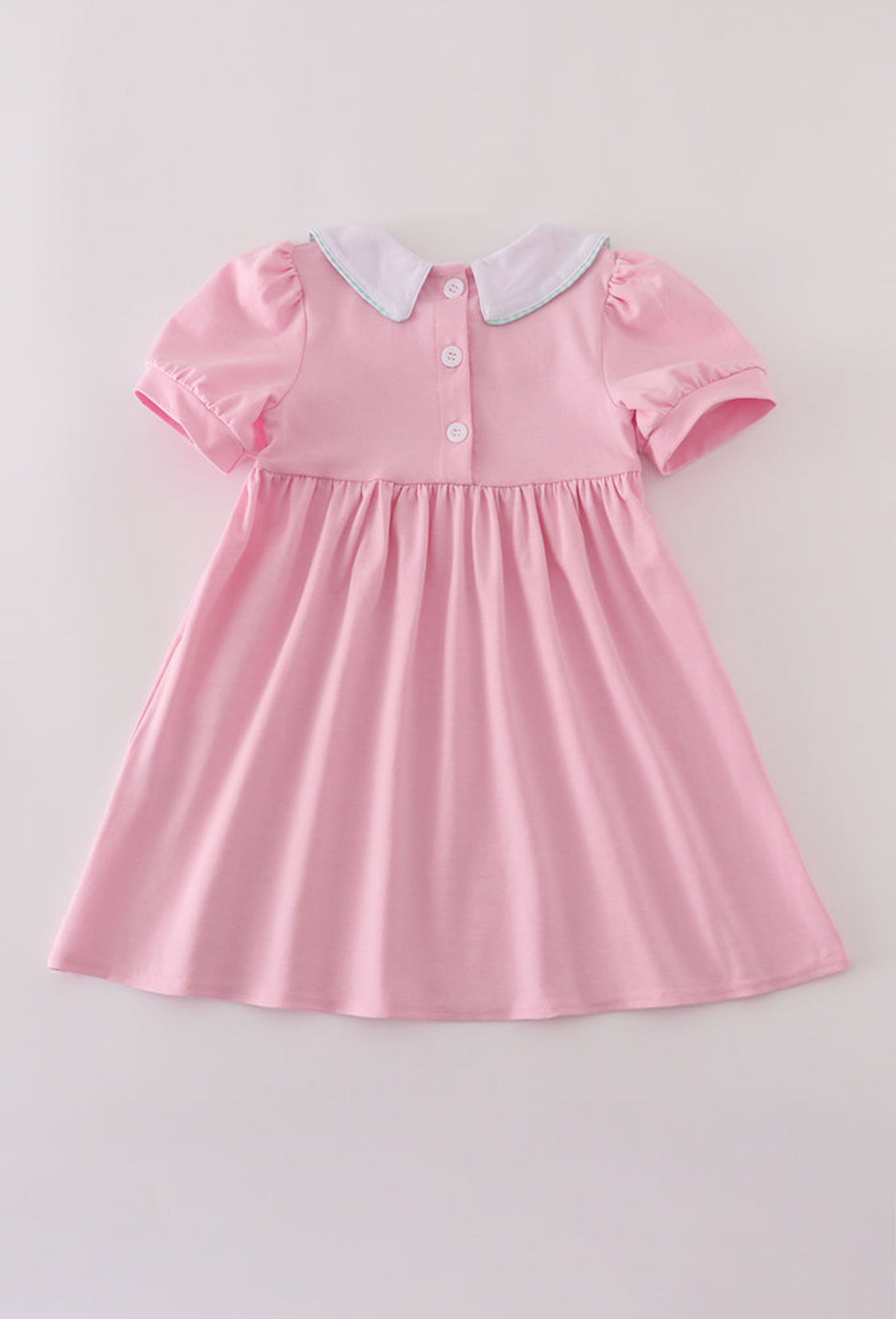 Pink Teapot Embroidery Puff Sleeve Dress