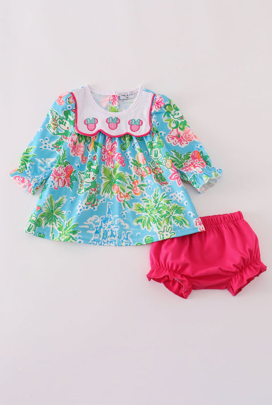 Green Floral Character Appliqué Girl’s Bloomer Set