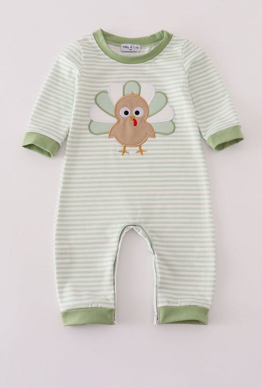 Sage Turkey Appliqué Stripe Boy’s Romper
