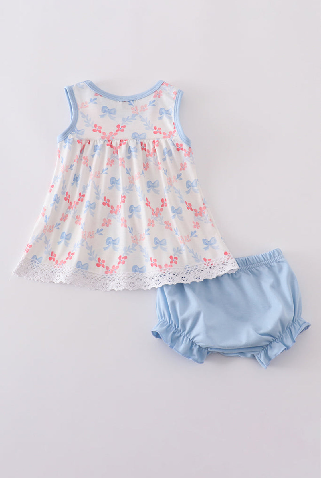 Blue Bow Lattice Print Girl’s Bloomer Set