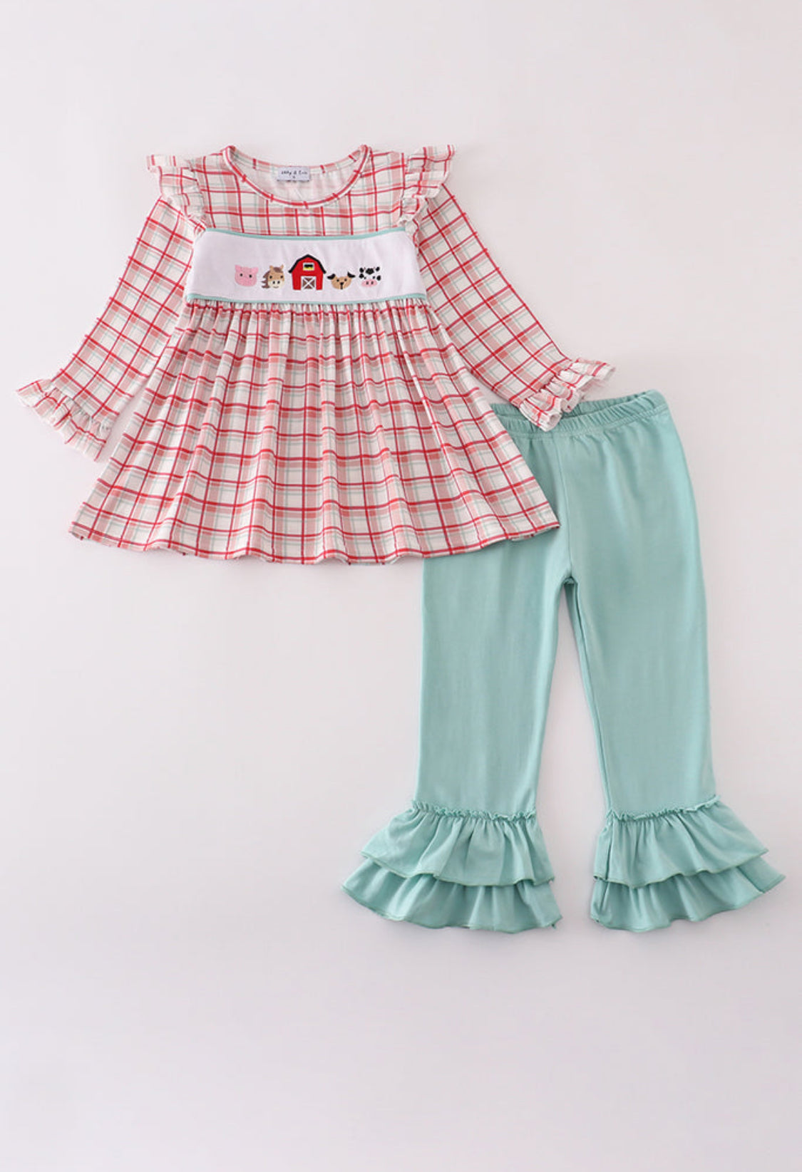 Red Farm Embroidery Ruffle Girl’s Pants Set