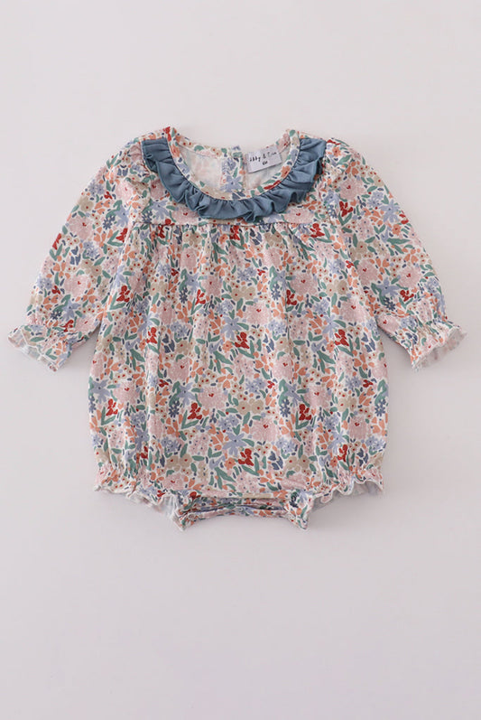 Blue Floral Print Ruffle Girl’s Bubble