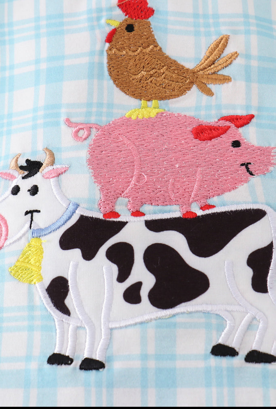 Blue Farm Appliqué Plaid Girl’s Bloomer Set