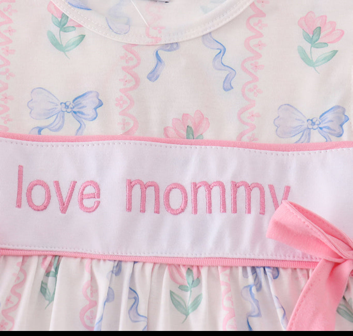 Pink Bow I Love Mommy Embroidery Girl’s Set