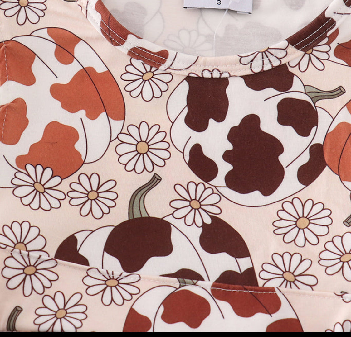 Pumpkin Daisy Leopard Girl Dress