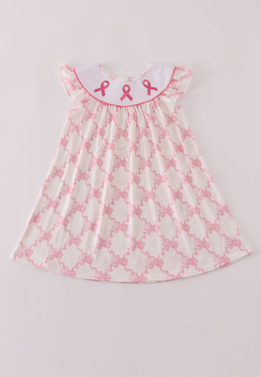 Pink Bow Tie Embroidery Ruffle Dress