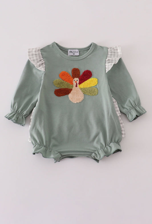 Sage Turkey French Knot Ruffle Girl’s Bubble