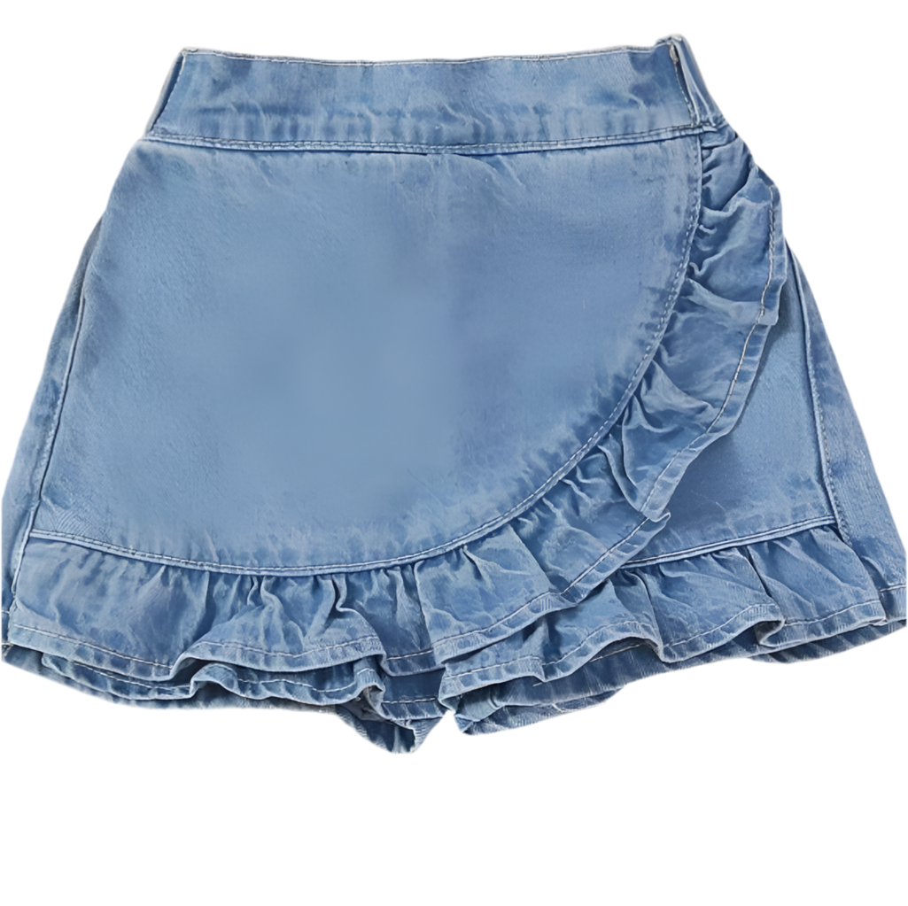 Girl’s Denim Ruffled Skort, Light Wash