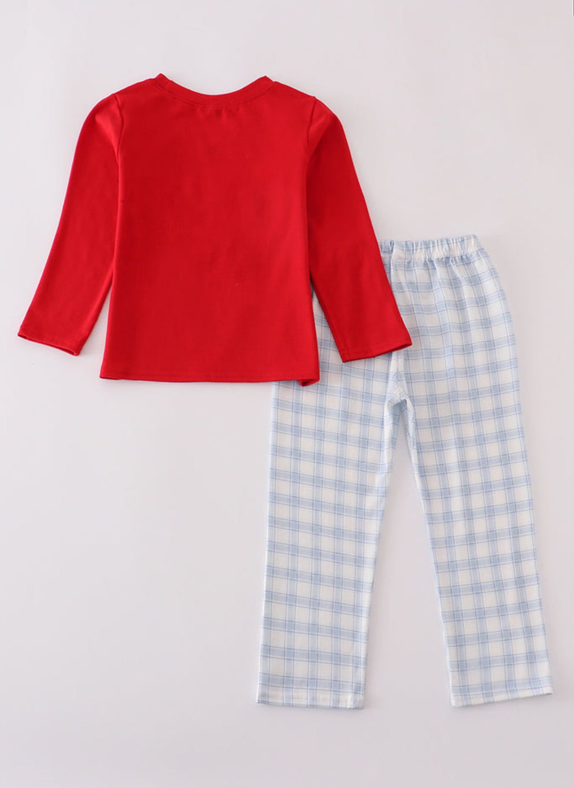 Red Farm Embroidery Plaid Boy’s Pants Set