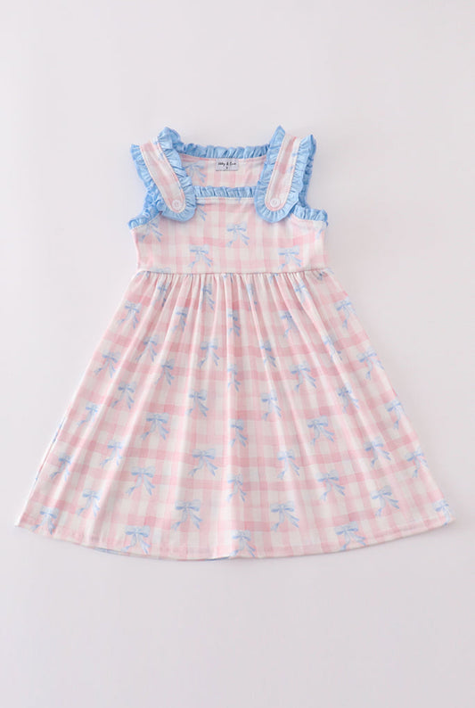 Girls Pink Plaid Bow Gingham Dress