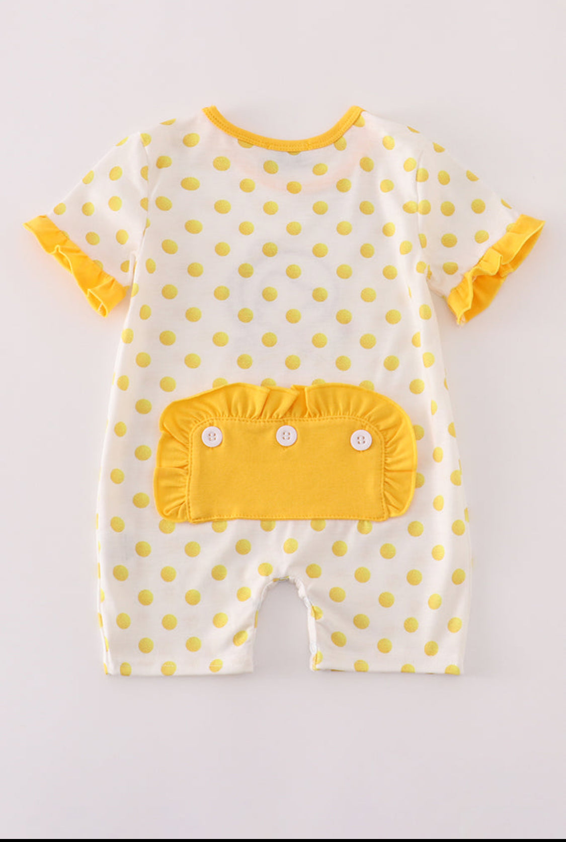 Yellow Character Appliqué Dot Girl’s Romper