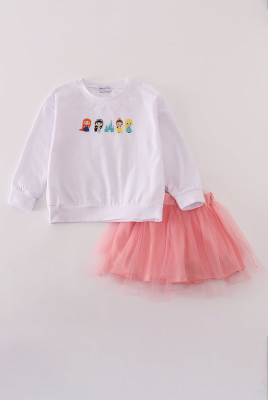 Pink Princess Embroidery TuTu Skort Set