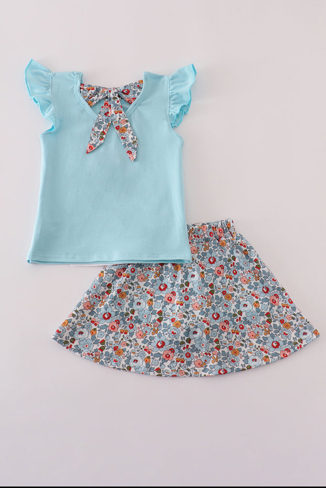 Blue Floral Bow Appliqué Girl’s Active Skort Set
