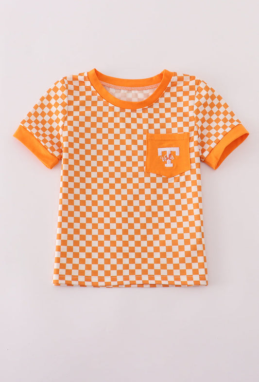 Orange Tennessee Go Vols Embroidery Checkered Unisex Top