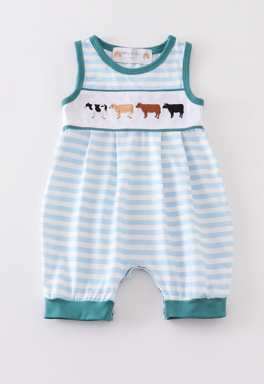 Blue Stripe Cow Embroidery Boy Bubble
