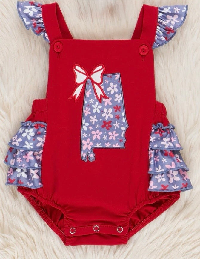 Alabama Embroidered Floral Ruffle Girl’s Bubble