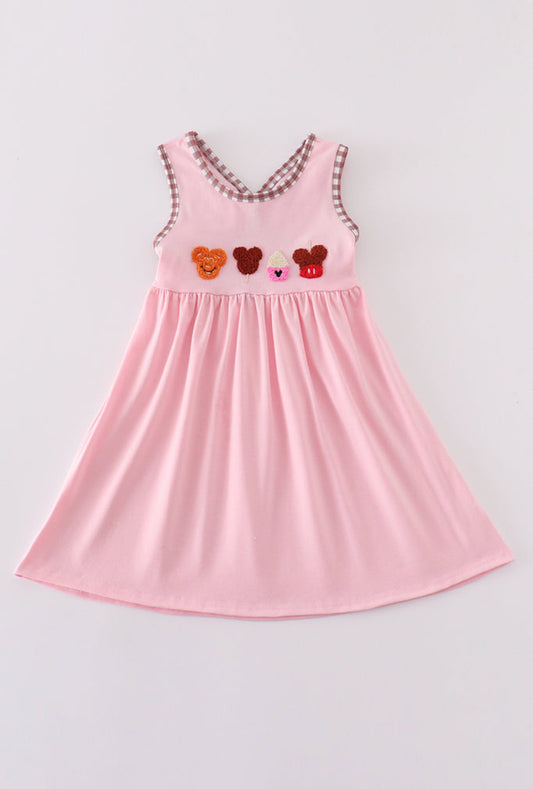 Girl’s Pink Character Ice Cream French Knot Dress