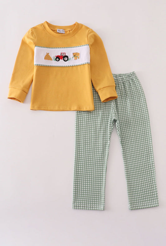 Highland Cow Embroidery Pants Set