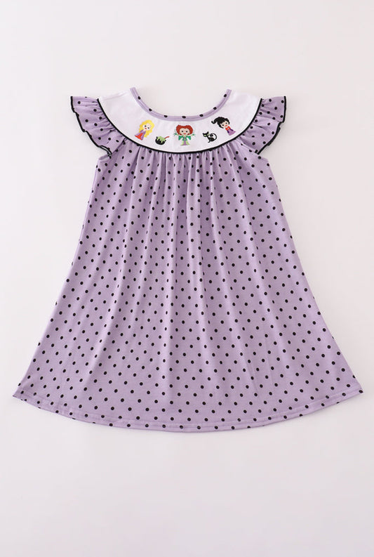Purple Halloween Dot Witch Embroidery Dress